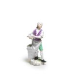 A later-decorated Meissen 'Cris de Paris' figure of a poultry cook, the porcelain circa 1755