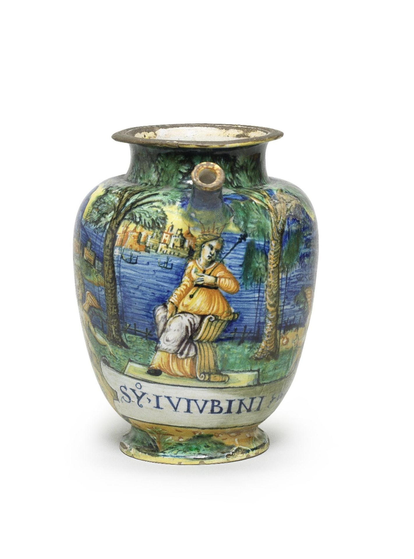 An Urbino maiolica wet drug jar attributed to the Fontana workshop, circa 1565-70 - Image 2 of 3