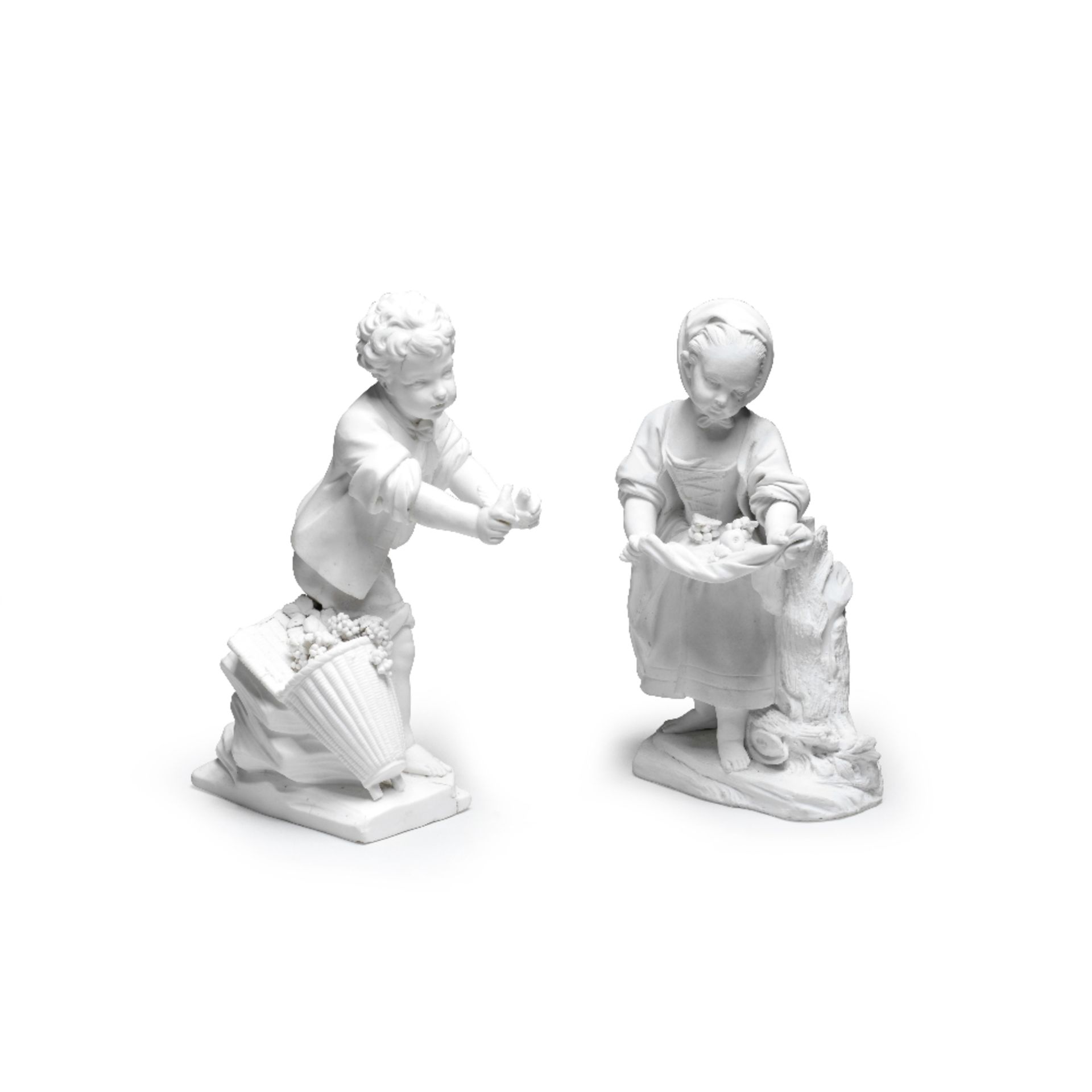 A pair of S&#232;vres biscuit figures of 'La Petite Fille au Tablier' and 'Le Porteur d'Oiseaux',... - Bild 2 aus 2