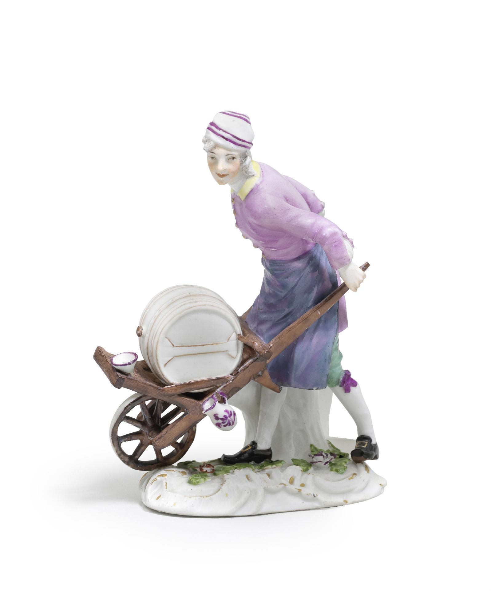 A rare Meissen 'Cris de Paris' figure of a vinegar seller, circa 1755