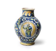 A Venice maiolica oval drug jar, third quarter 16th century