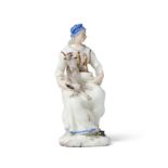 A Capodimonte miniature figure of a lady with a cat, circa 1750
