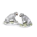 A pair of Meissen models of leopards, mid 18th century