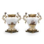 A pair of gilt-metal-mounted Meissen vases, late 19th century
