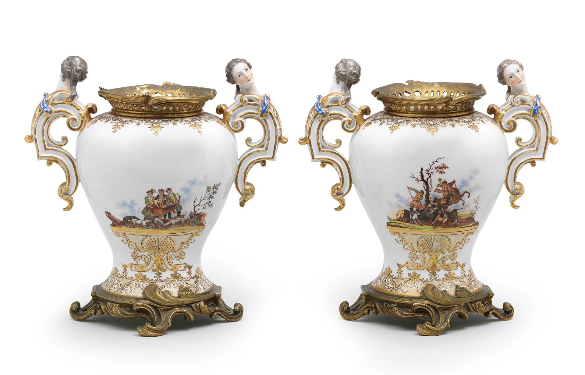 A pair of gilt-metal-mounted Meissen vases, late 19th century