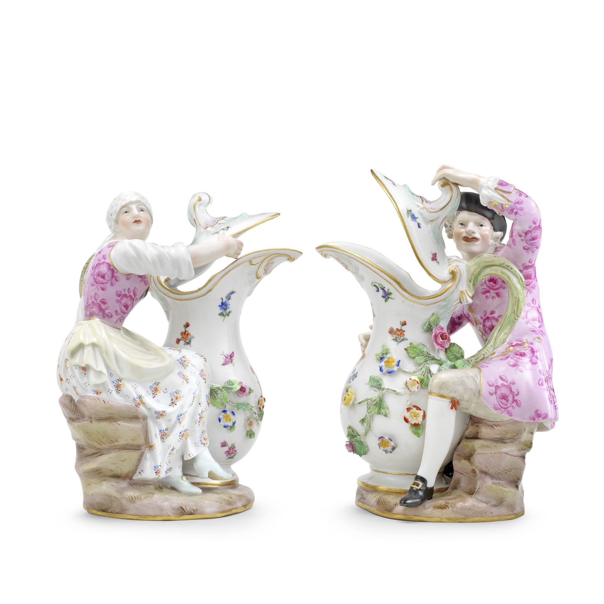 A pair of Meissen figures with jugs, early 20th century