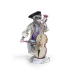 A Meissen monkey band figure of a cellist, early 19th century