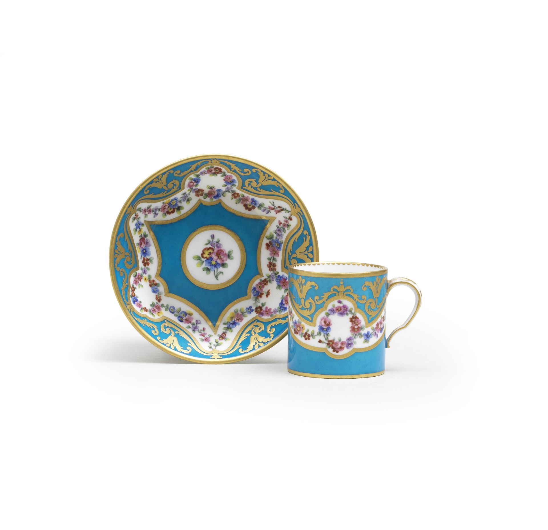 A S&#232;vres bleu-c&#233;leste-ground cup and saucer (gobelet 'litron' et soucoupe), circa 1780