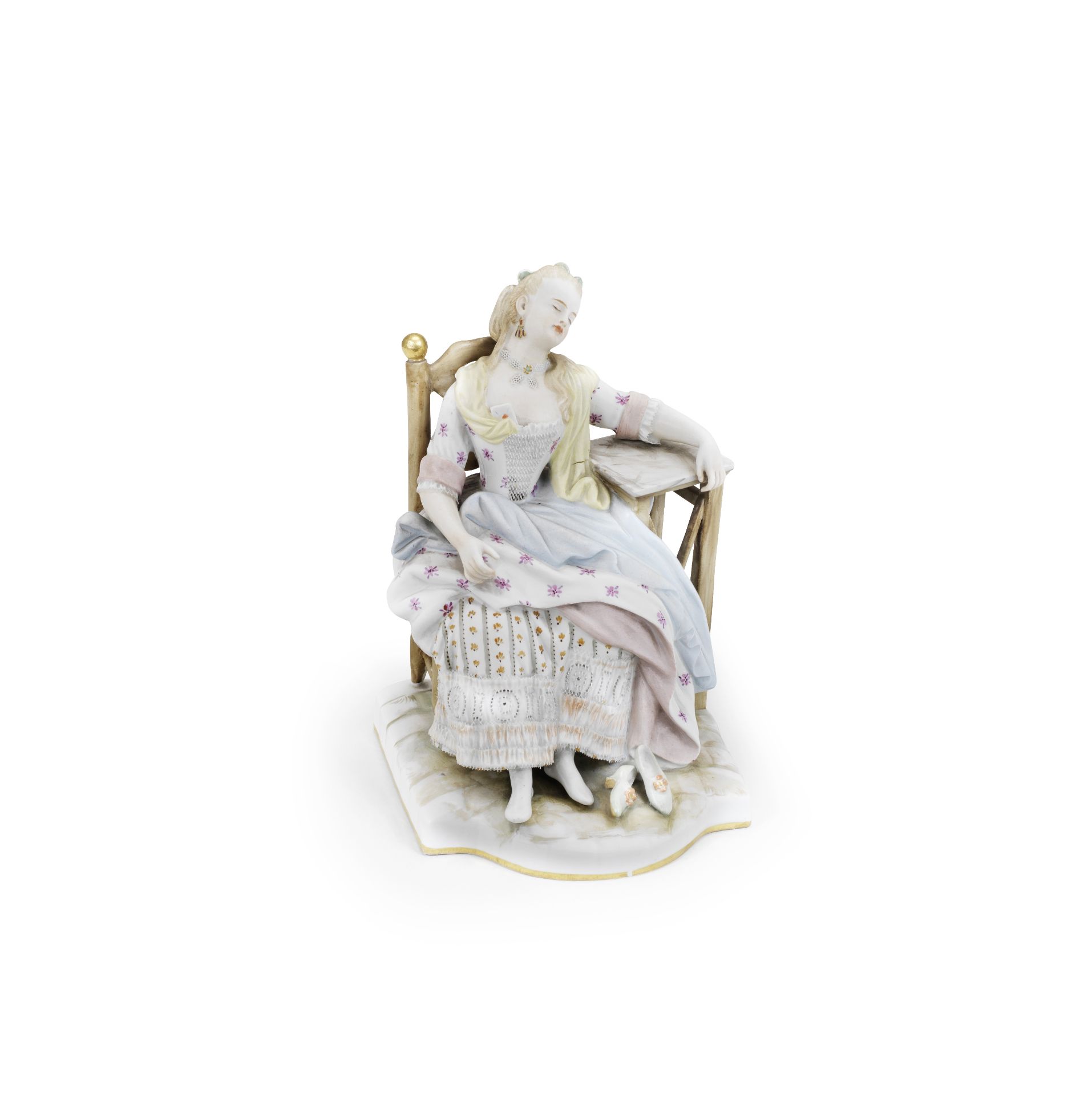 A Meissen outside-decorated figure of a sleeping lady, late 19th century