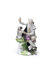 A Meissen figure of a gentleman and his pug dog, circa 1745