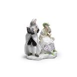 A very rare Capodimonte group of a courting couple (Il Cortaggiamento), circa 1750