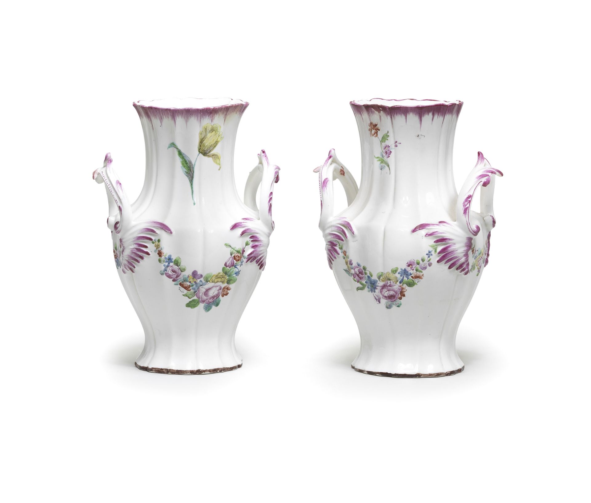 A pair of Chantilly two-handled vases, circa 1755