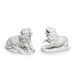 Two Meissen large models of white lions, circa 1747-50