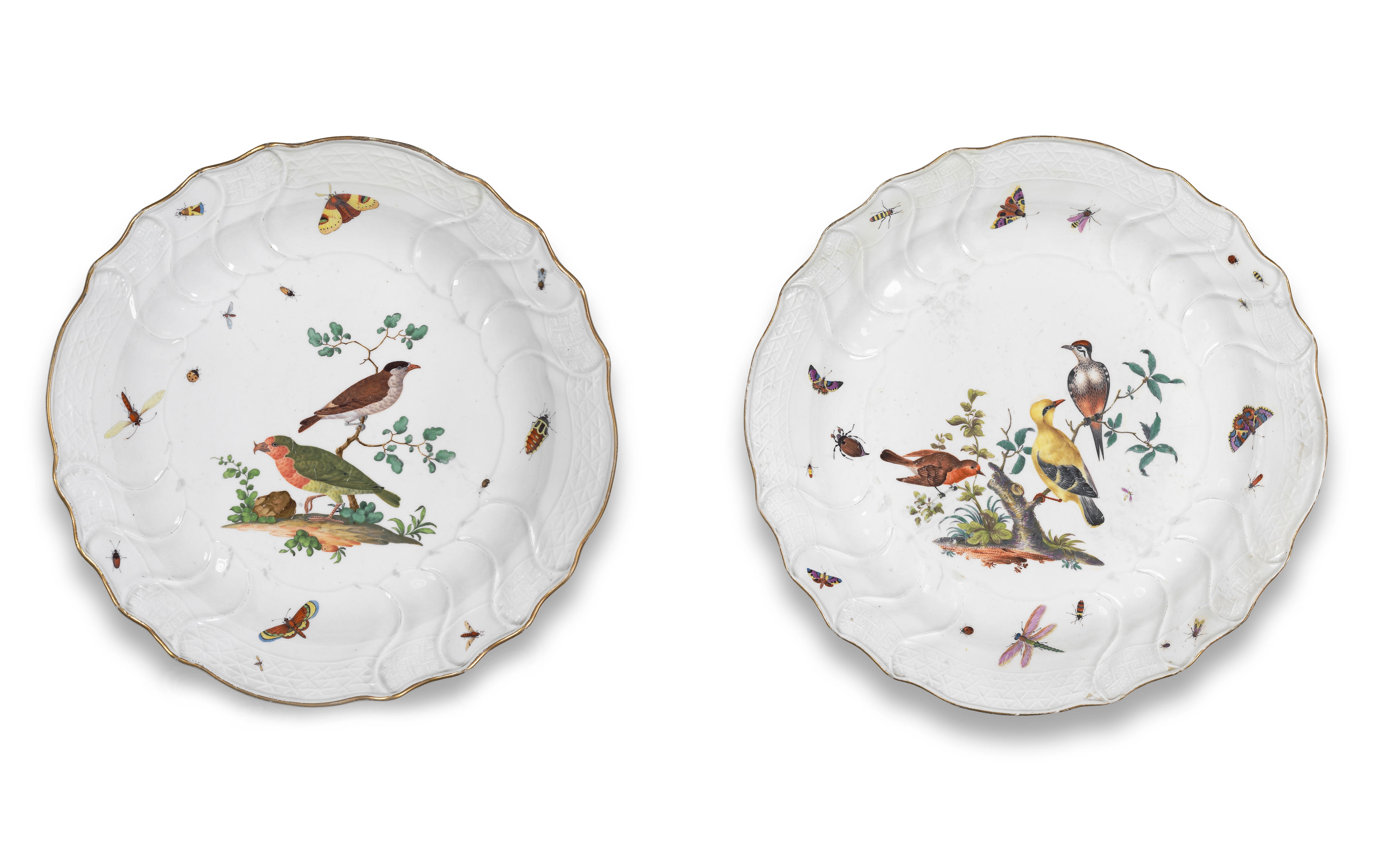 Two large Meissen ornithological dishes, mid 18th century