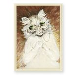 LOUIS WAIN (BRITISH, 1860-1939) A white cat wearing lunette spectacles