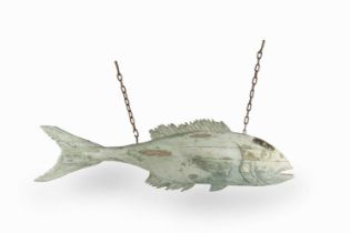 A LARGE CARVED AND PAINTED MODEL OF A FISH Late 19th / early 20th century