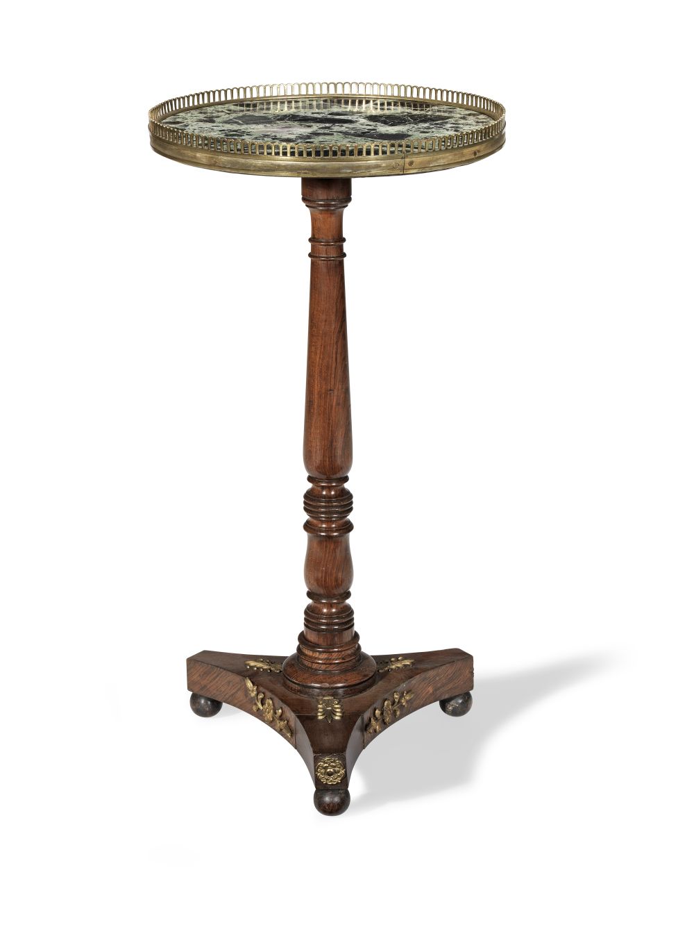 AN ENGLISH STANED AND GRAINED BEECH AND GILT METAL MOUNTED OCCASIONAL TABLE19th century