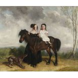 FRIEDRICH WILHELM KEYL (GERMAN, 1823-1871) A mother and daughter with pony in a landscape, with a...