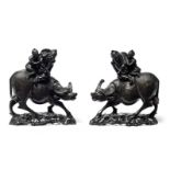 A PAIR OF CARVED WOOD WATER BUFFALO Republic Period
