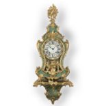 A LOUIS XV GILT-BRONZE MOUNTED GREEN-STAINED OX HORN BRACKET CLOCK The movement by Charost a Pari...