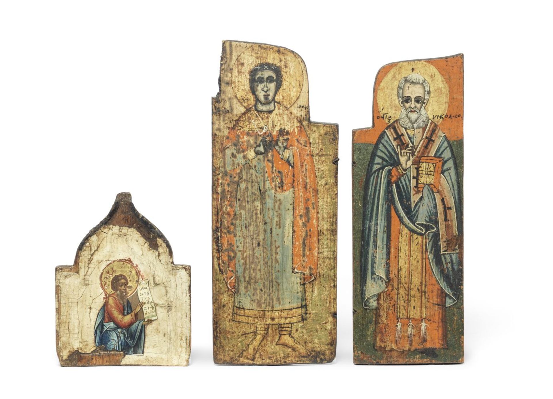A RUSSIAN POLYCHROME DECORATED ICON Early 20th century, in the 17th century style (2)
