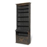 A LATE 19TH CENTURY BLACK AND GILT JAPANNED BOOKCASE In the Regency style