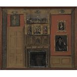 19th Century English School A pair of framed watercolours of country house interiors Together wit...