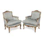 A PAIR OF LOUIS XV STYLE BEECHWOOD BERGERESLate 19th / early 20th century