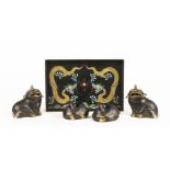 A PAIR OF CLOISONNE ENAMEL MYTHICAL DOGS20th century (5)