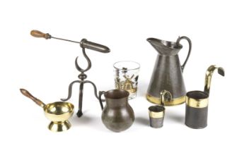 A COLLECTION OF METALWARE INCULDING A FLEMISH BRONZE JUG Possibly 16th century (7)