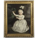 BRITISH NAIVE SCHOOL, 18TH CENTURY Portrait of a child seated on a red cushion before a marble co...