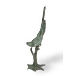 A LARGE PATINATED BRONZE FIGURE OF A MACAW PARROT20th century