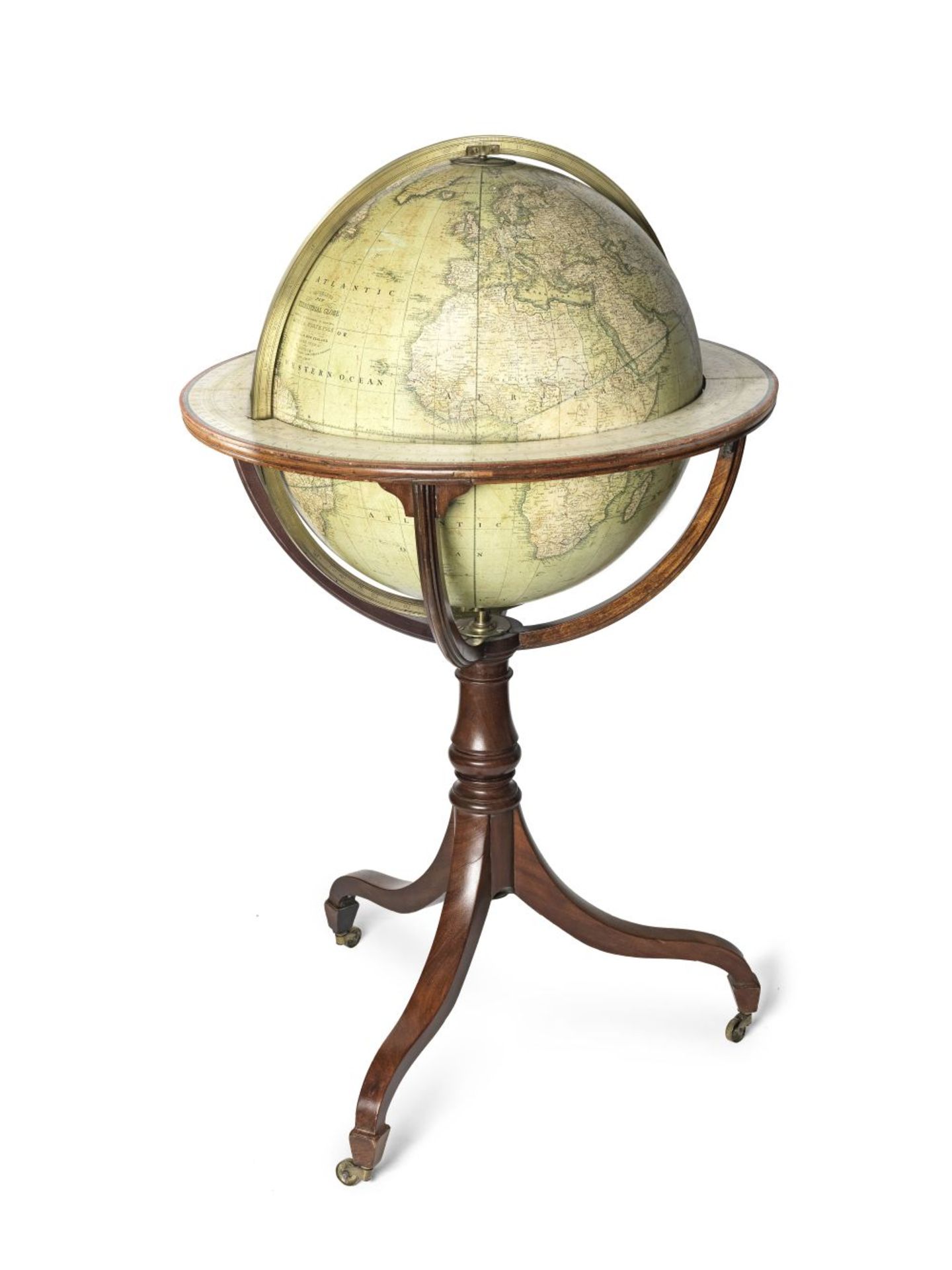 AN 18-INCH CRUCHLEY'S TERRESTRIAL GLOBE ON A STAND Cruchley of London, English, Mid-19th century