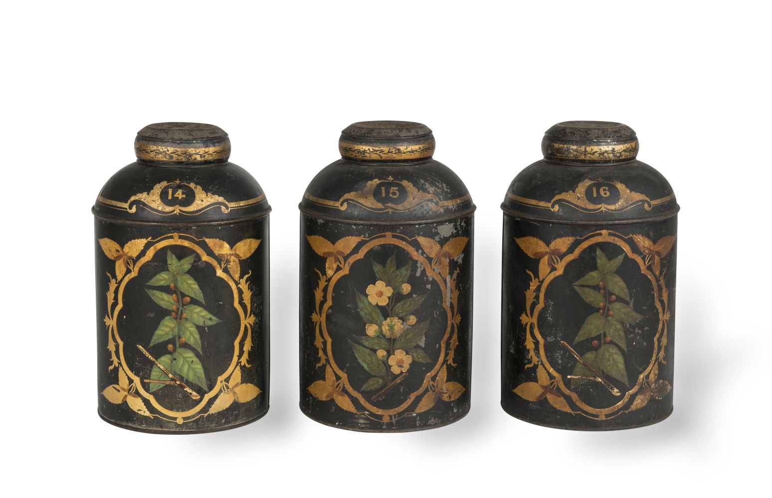 A SET OF THREE 19TH CENTURY LIDDED TEA CANISTERS (3)