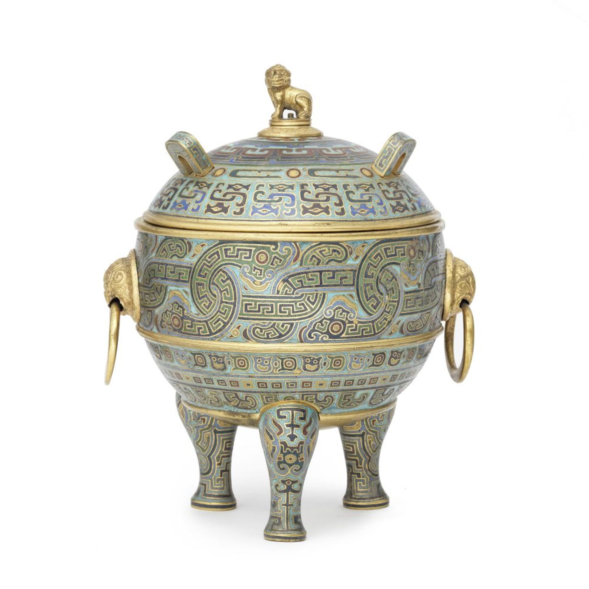 A CLOISONNE ENAMEL TRIPOD RITUAL VESSEL AND COVER, DUI Late Qing Dynasty / Republic Period