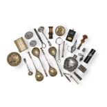 A COLLECTION OF BIJOUTERIE INCLUDING A SET OF FOUR SILVER GILT APOSTLE SPOONS Marks for Henry Hol...