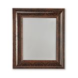 A WILLIAM AND MARY STYLE OLIVEWOOD CUSHION FRAMED MIRROR