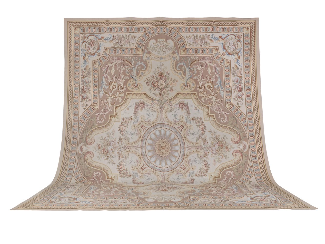 A LARGE AUBUSSON STYLE NEEDLEPOINT CARPET 652cm long x 485cm wide (256in long x 191in wide)