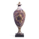 A 19TH CENTURY DERBYSHIRE FLUORSPAR BLUE JOHN GARNITURE URN