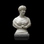 AN EARLY 19TH CENTURY CARRARA MARBLE LIFESIZE PORTRAIT BUST OF A LADY