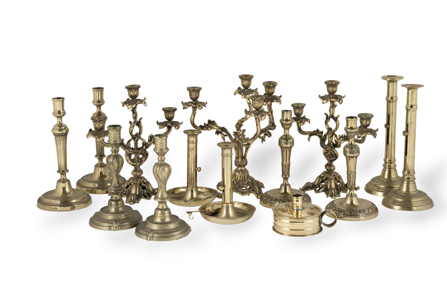 A COLLECTION OF FIVE PAIRS OF 19TH CENTURY CANDLESTICKSFrench and British (14)