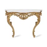 AN ITALIAN CARVED GILTWOOD CONSOLE TABLE In the mid-18th century style