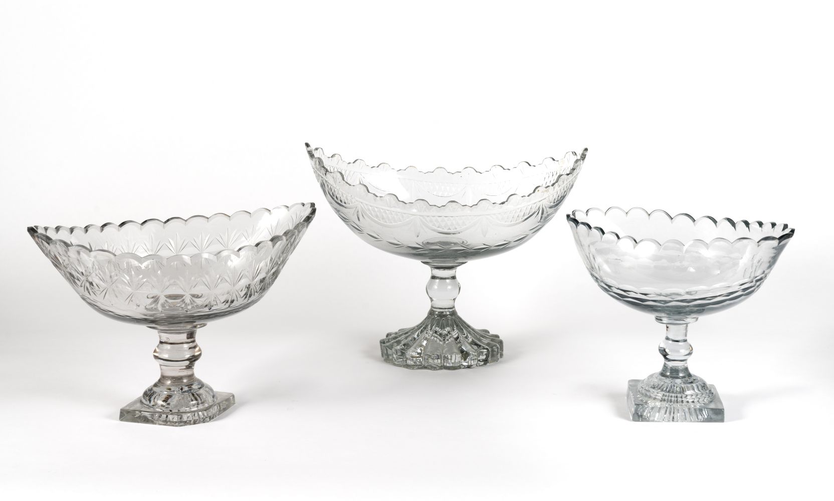 THREE IRISH CUT-GLASS PEDESTAL BOWLS Late 18th / early 19th century (3)