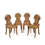 A SET OF FOUR GEORGE III MAHOGANY HALL CHAIRSEarly 19th century (4)