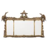 A GEORGE II STYLE CARVED GILTWOOD TRIPLE OVERMANTEL MIRRORIn the style of Thomas Chippendale