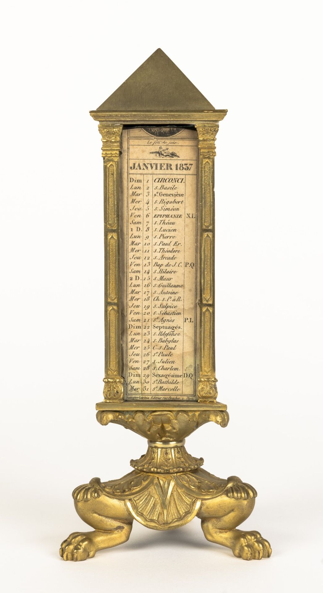 A FRENCH GILT-BRONZE DESK COMPENDIUM THERMOMETER, LETTER RACK AND CALENDARBy Gohin Pere et Fils a... - Image 3 of 3