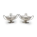 A PAIR OF GEORGE III SILVER OVAL SAUCE TUREENS AND COVERS Mark of RS probably for Robert Sharp, L...