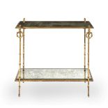 A FRENCH GILT-BRONZE AND ANTIQUED MIRROR GLASS TWO TIER ETAGEREIn the manner of Maison Bagu&#232;...