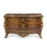 A LOUIS XV GILT-BRONZE MOUNTED TULIPWOOD, KINGWOOD AND BOIS SATINE COMMODE Mid-18th century