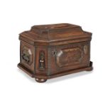 A FRENCH WALNUT AND BURR WALNUT DOUBLE LOCK STRONG BOXProbably French, 18th century